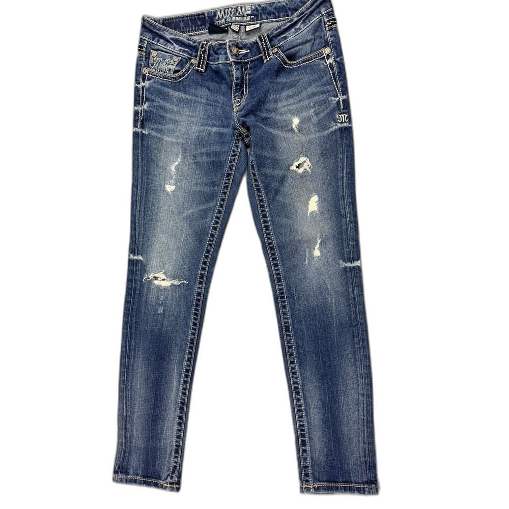 Miss Me Size 27 Womens Jeans Skinny The M Series Med Wash Low Rise Distressed